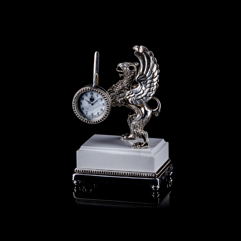 Gryphon Clock on white Gemstone Base